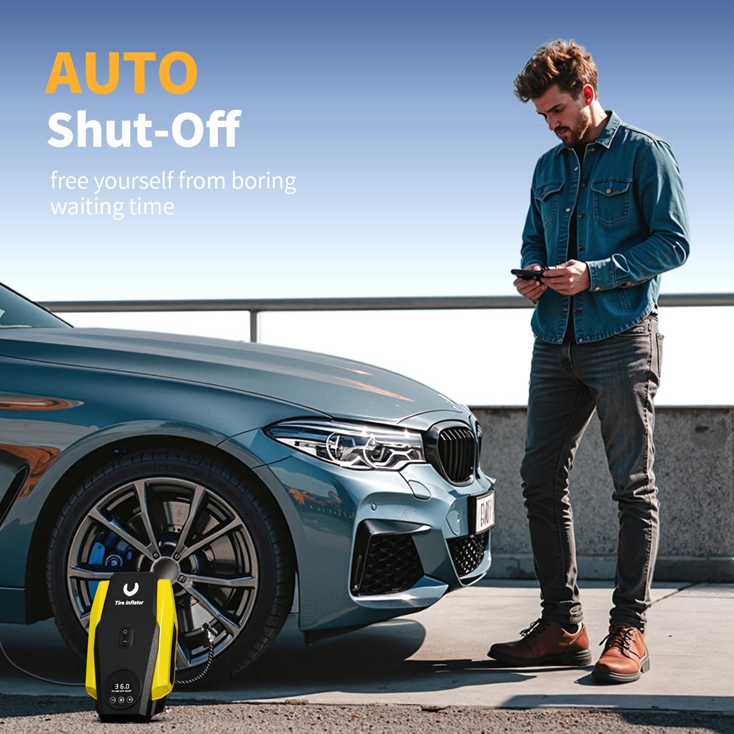 Portable Tire Inflator with Auto Shutoff & LED Light