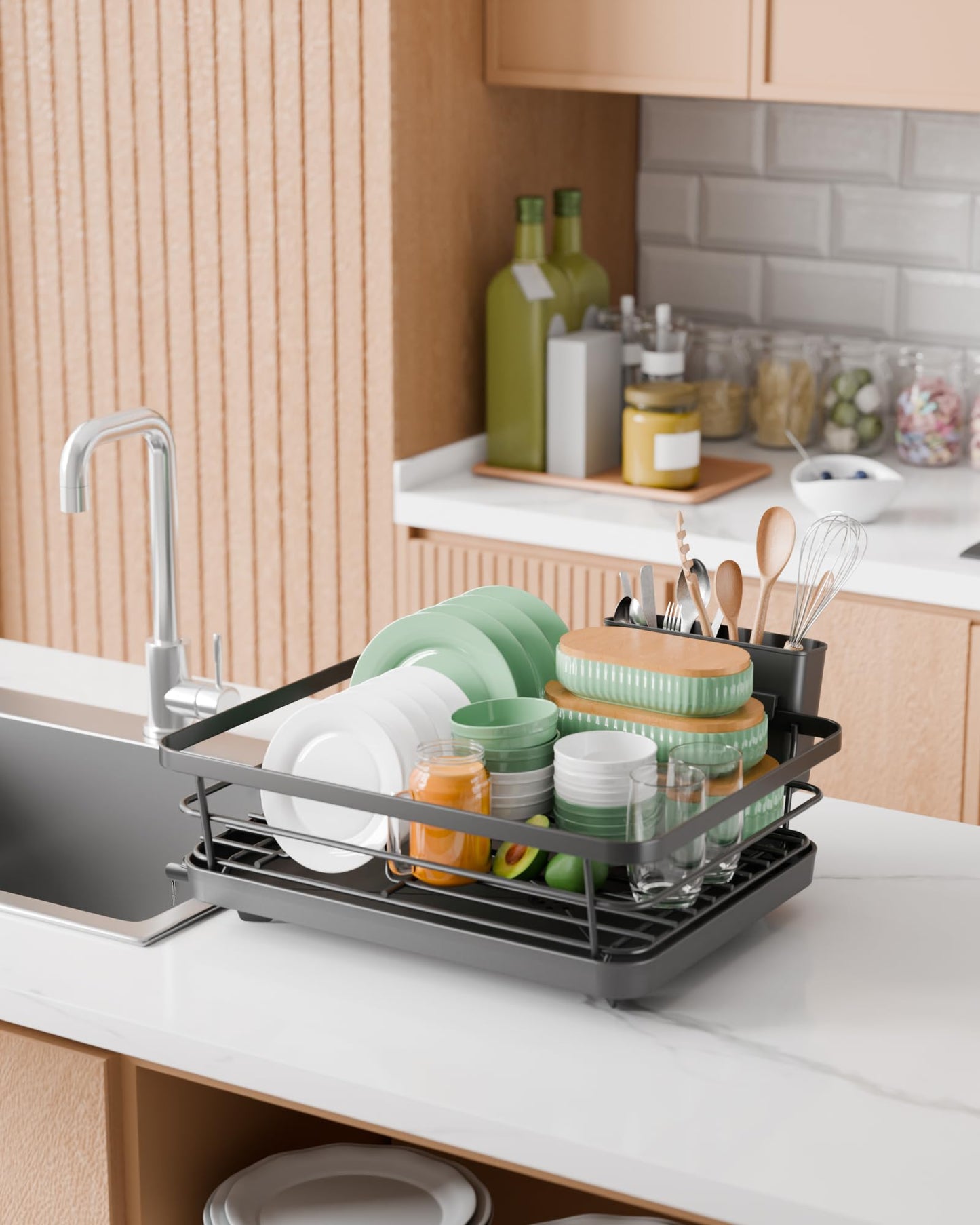 Kitsure Dish Drying Rack with Cutlery Holder