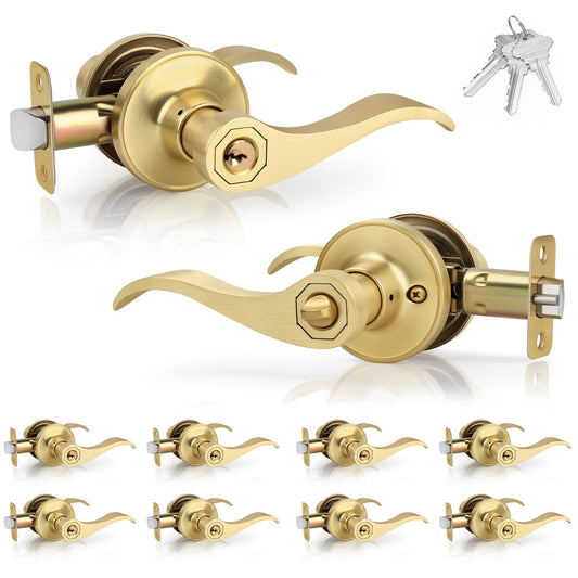 Brushed Gold Wave Door Lever Handles 10 Pack