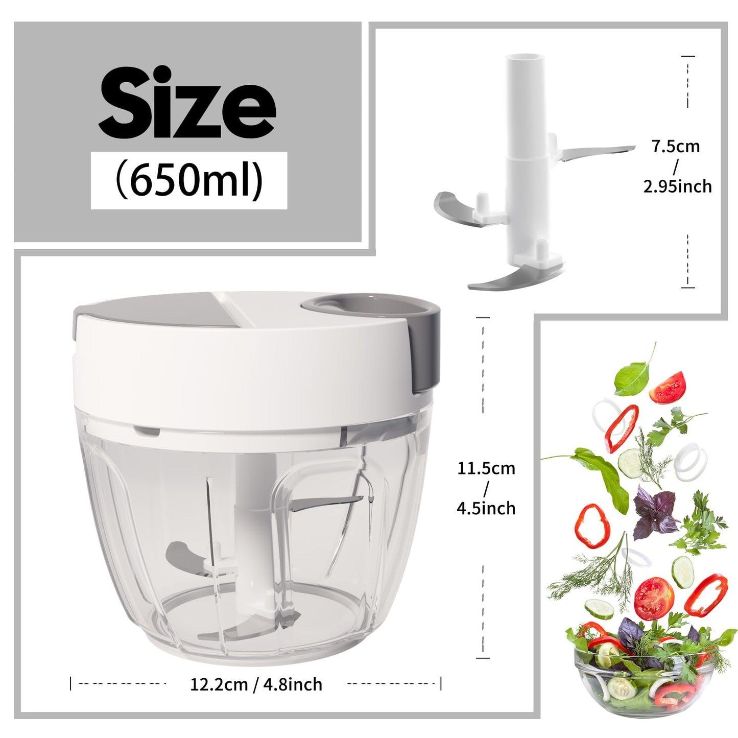 Manual Vegetable Chopper with Garlic Mincer 650ml