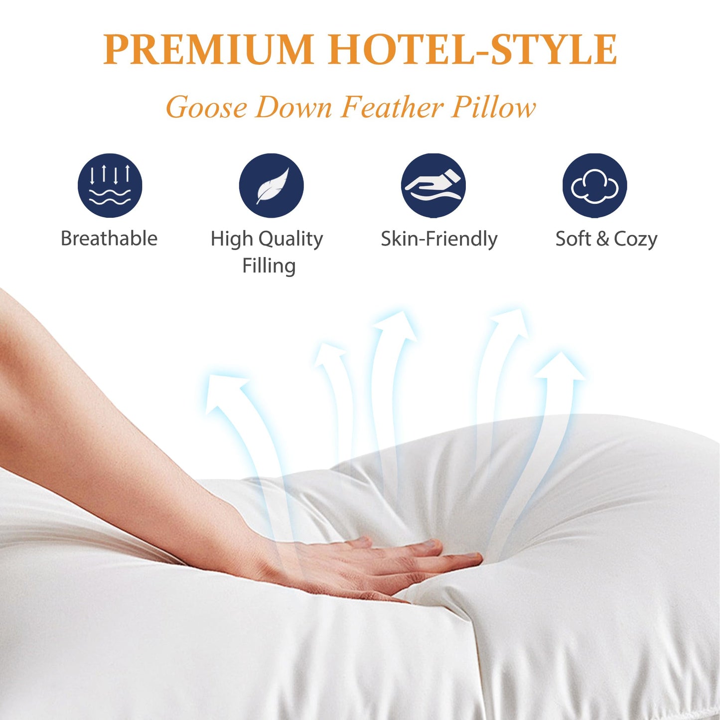 Goose Down Feather Pillows Standard Size Set of 2 Pack (20x26in) White Breathable Fluffy Hotel Collection Bed Pillows for Sleeping Medium Firm Support for Back Stomach or Side Sleepers