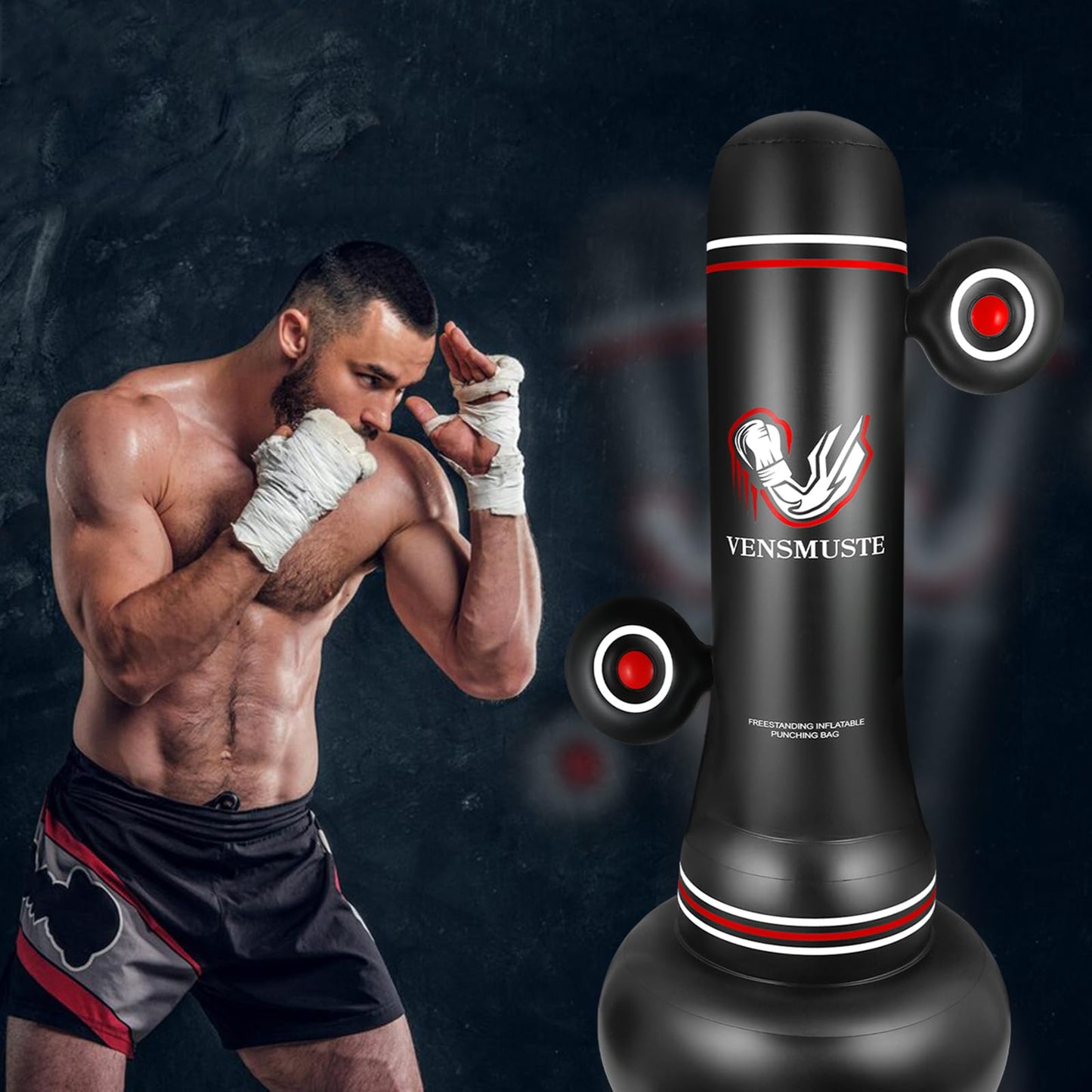 Vensmuste Punching Bag for Adults Teens, 69" Inflatable Freestanding Punching Bag with Boxing Gloves, Inflation Pump and Jump Rope, Suitable for MMA Karate Kickboxing Boxing