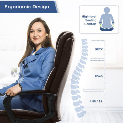 ZUNMOS Home Office Executive Desk High Back Computer Adjustable Height and Swivel Task Lumbar Head Support Chair, Leather Brown