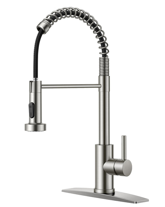 FORIOUS Kitchen Faucets, Brushed Nickel Kitchen Sink Faucet with Pull Down Sprayer, Commercial Kitchen Faucet Stainless Steel, Classic Single Handle Pull Out Sink Faucets for RV Laundry Utility Room