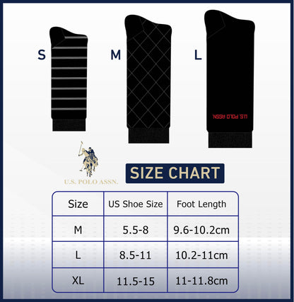 U.S. Polo Assn. 6 Pair Men's Crew Length Soft Dress Socks - Breathable & Moisture Control Socks for Indoor or Outdoor Wear, BLK 7509 (Shoe Size 6-12)