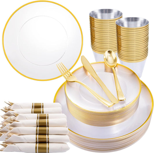 140 Pcs Clear Disposable Party Dinnerware Set