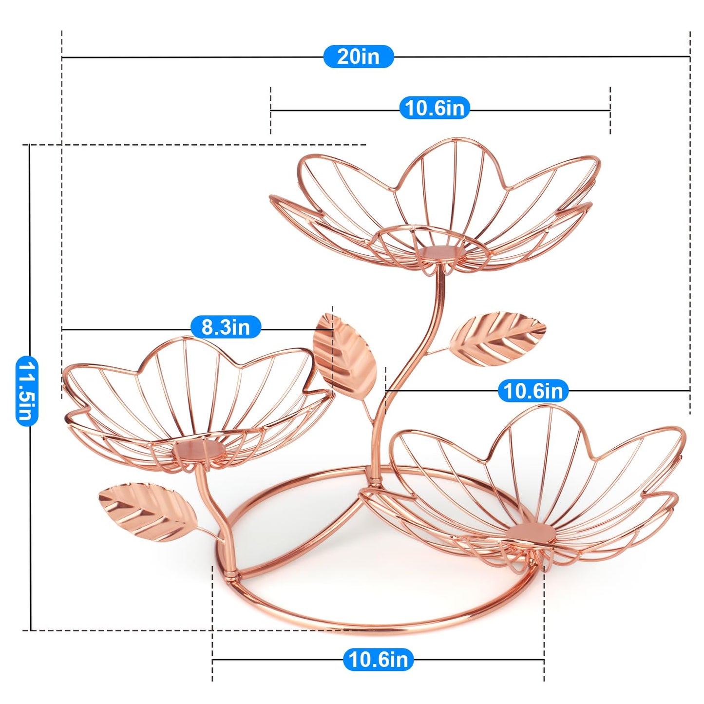 Ranxo Rose-Inspired 3-Tier Fruit Basket - Elevate Your Kitchen with Functional Elegance,Stylish fruit and vegetable baskets for the modern kitchen (rose gold)