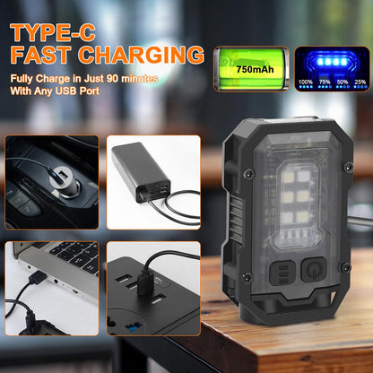 Yongsenina Rechargeable Mini Flashlight Keychain, Flashlight Clip, LED Keychain Light - Super Bright 900 LM, Pocket Flash Light with COB Side Light, USB C Rechargeable Warning IPX5 Flashlight.
