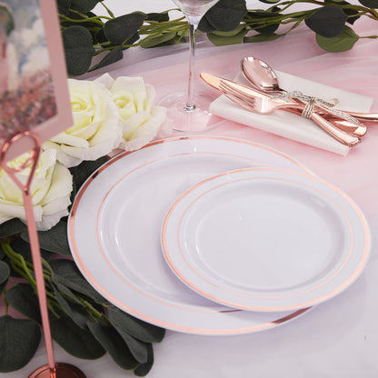 WDF 120 pieces Rose Gold Plates Disposable - Rose Gold Plastic Plates, Heavy Duty Plastic Christmas Plates 60-10.25" Dinner Plates and 60-7.5" Salad Plates Perfect for Wedding, Party