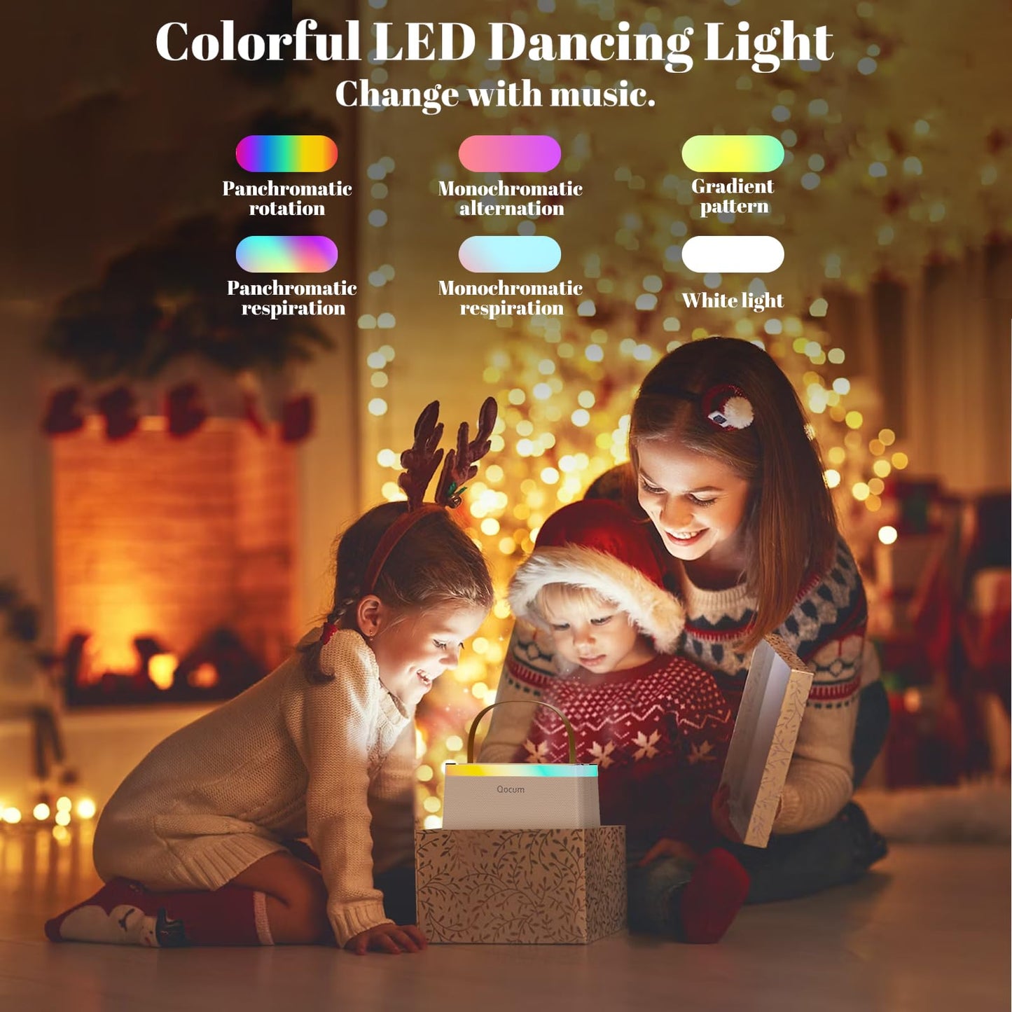 Qocum Karaoke Machine for Kids, Mini Karaoke Machine with 2 Wireless Microphones, Dual Speakers, RGB Dance Light, Voice Changer, TWS Mode, Perfect as Birthday Toy Gift for Kids Aged 4-12