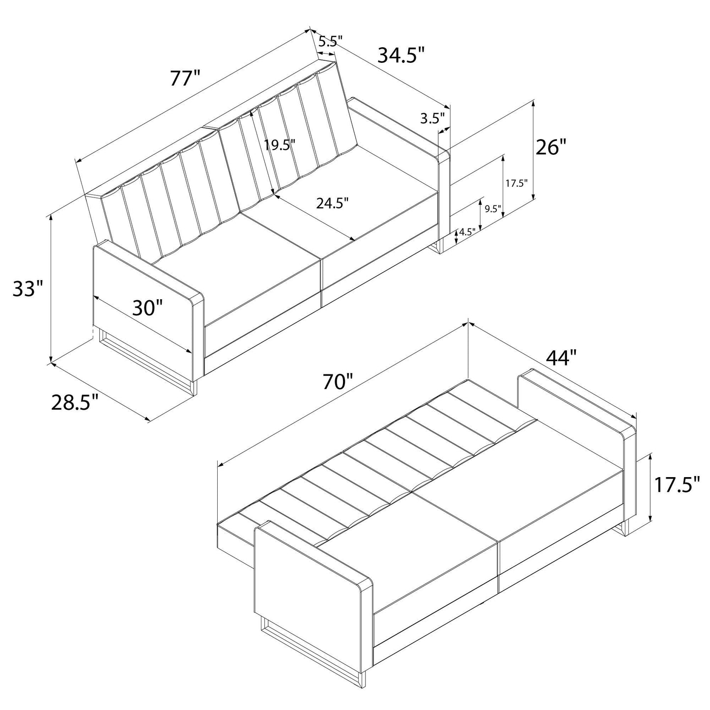 Novogratz Velvet Futon Sofa Bed with Metal Legs