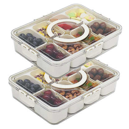 2PCS Divided Serving Tray with Lid & Handle - 8 Compartments Portable Snackle Box Charcuterie Container Organizer for Fruit, Candy, Nuts - Serving Platter for Picnic, Party, Holidays and Travel