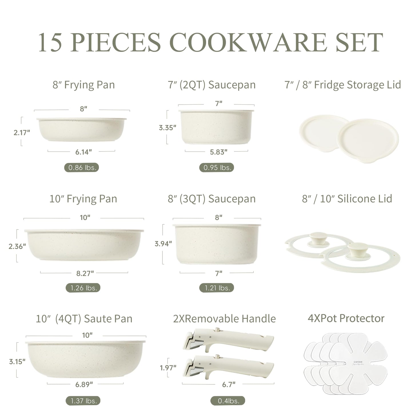 CAROTE 15-Piece Nonstick Cookware Set with Handles