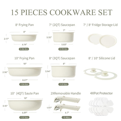 CAROTE 15-Piece Nonstick Cookware Set with Handles