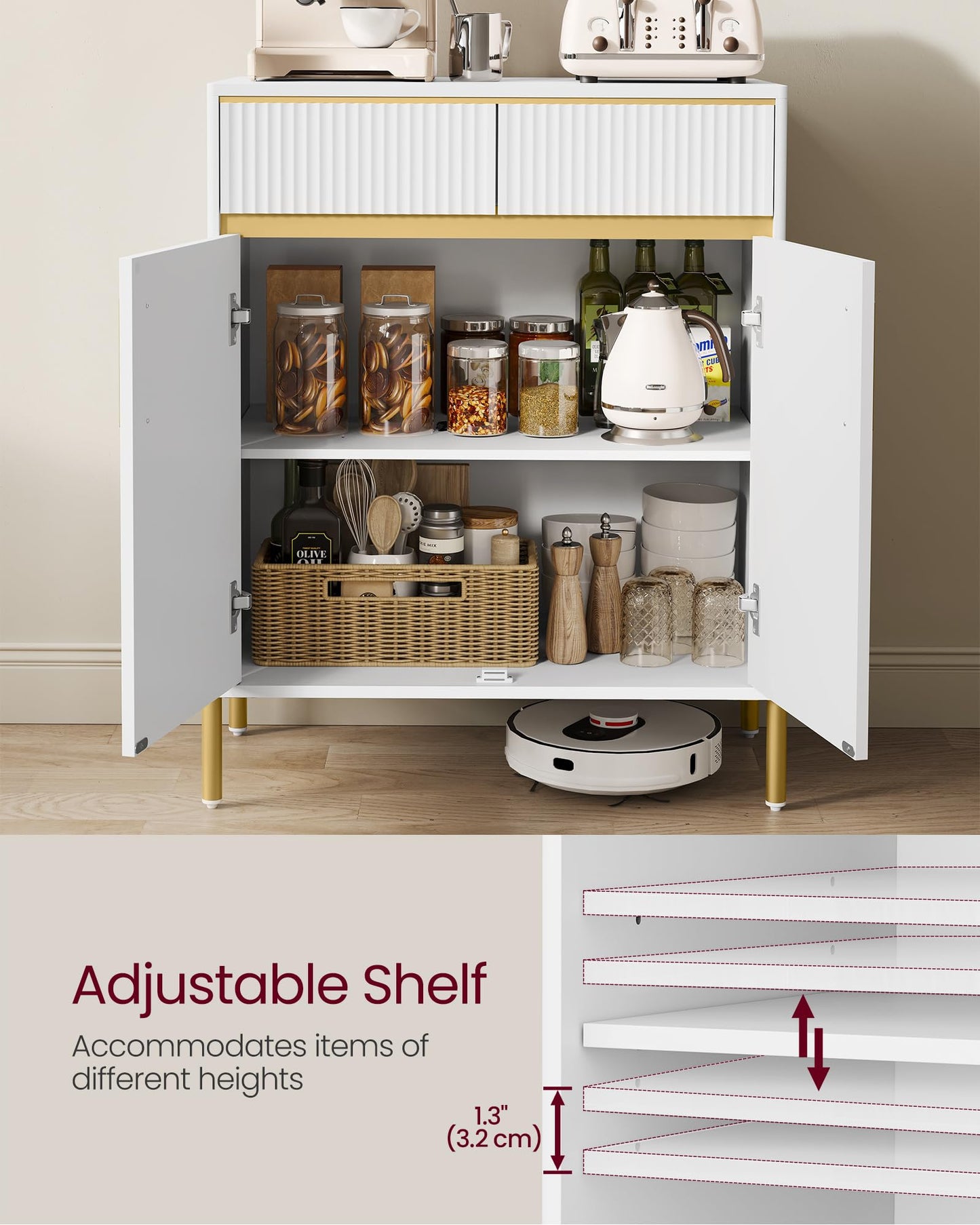 VASAGLE Modern Buffet Cabinet with Storage and Drawers