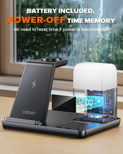 Wireless Charging Station with Alarm Clock & Light