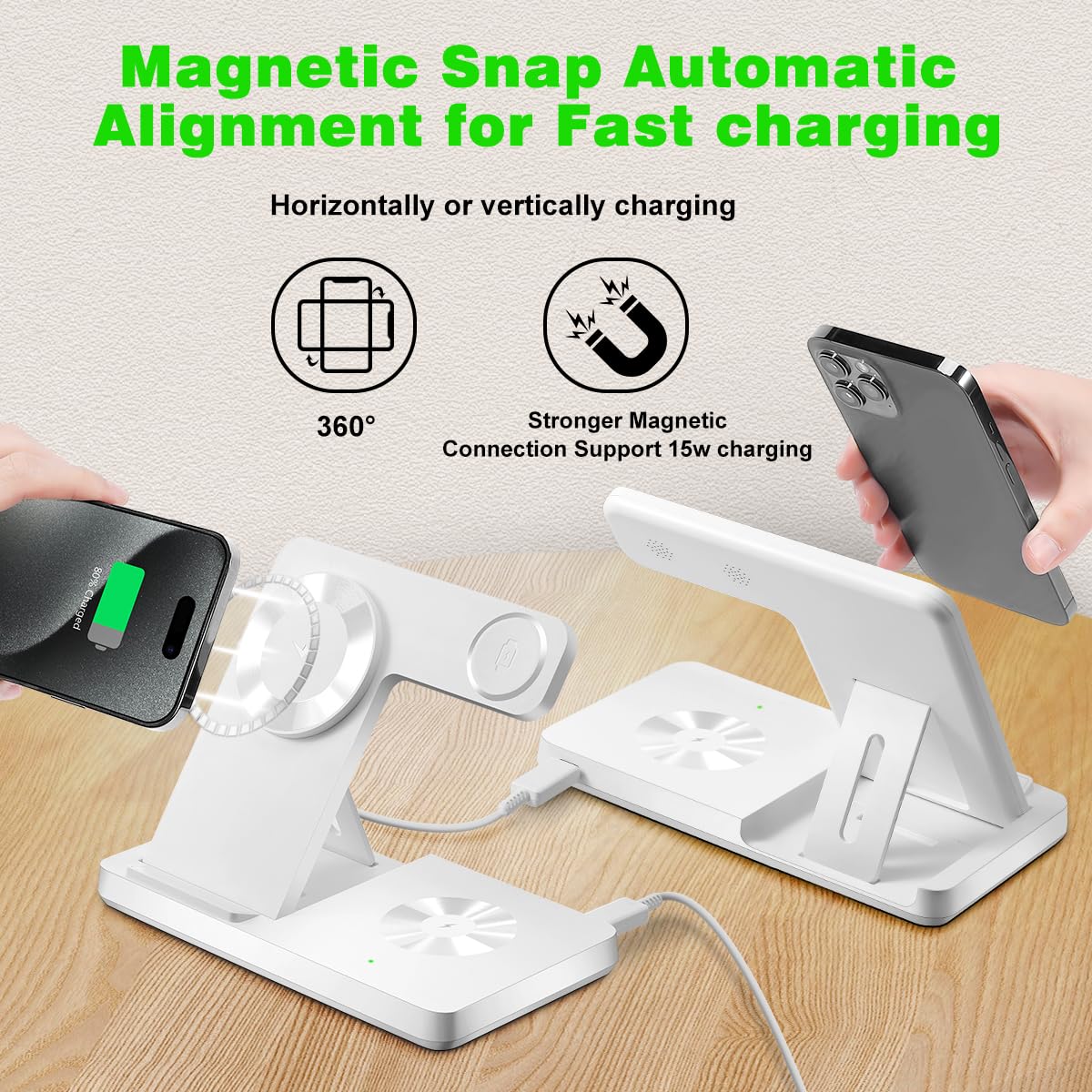 Magnetic 3 in 1 Wireless Charging Station for Magsafe iPhone 12-15 Series, Charging Station for Multiple Devices, Mag-Safe Wireless Charger Stand for Apple Watch 9/8/7/6/5/4/3/2/SE & AirPods 3/2/Pro