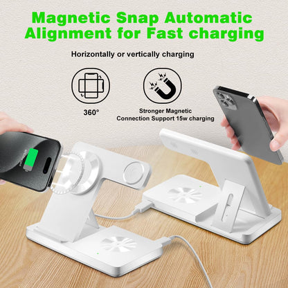 Magnetic 3 in 1 Wireless Charging Station for Magsafe iPhone 12-15 Series, Charging Station for Multiple Devices, Mag-Safe Wireless Charger Stand for Apple Watch 9/8/7/6/5/4/3/2/SE & AirPods 3/2/Pro