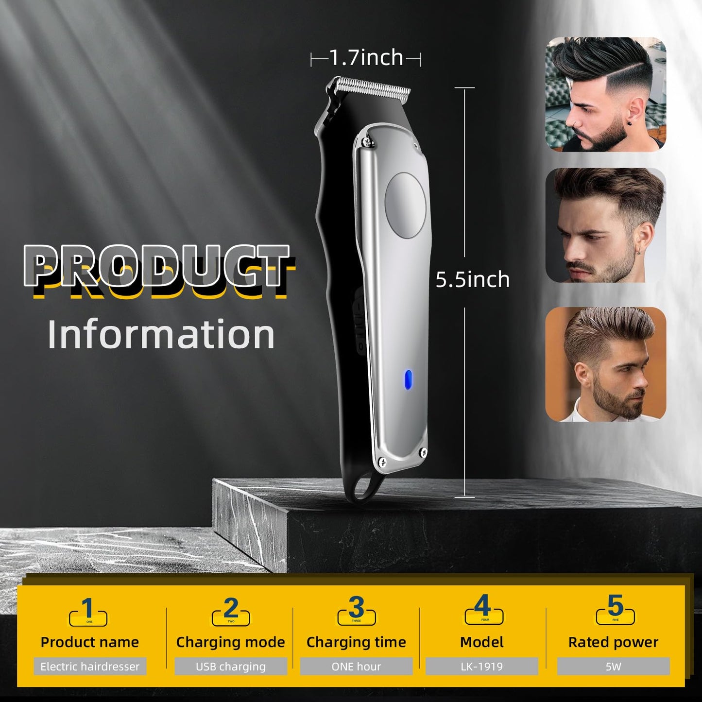 Cordless Hair Clippers with 5 Guide Combs