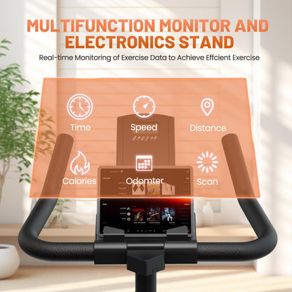 Exercise Bike, Stationary Bikes for Home Gym,Workout Bike With Belt Drive,Indoor Cycling Bike With Digital Display & Comfortable Seat Cushion,Silver Orange-C