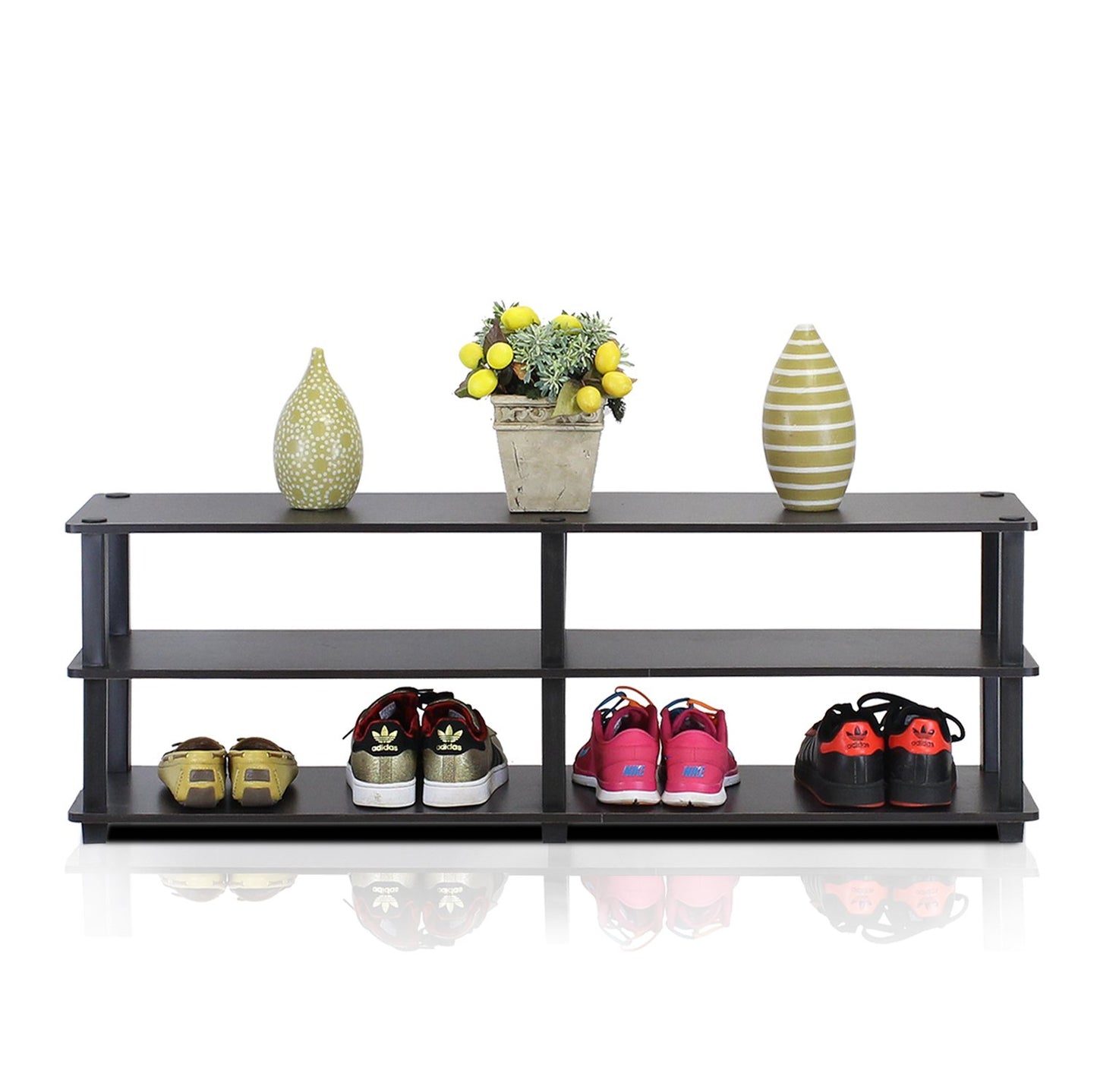 Furinno 3-Tier Wide Shoe Storage Rack, Espresso/Black