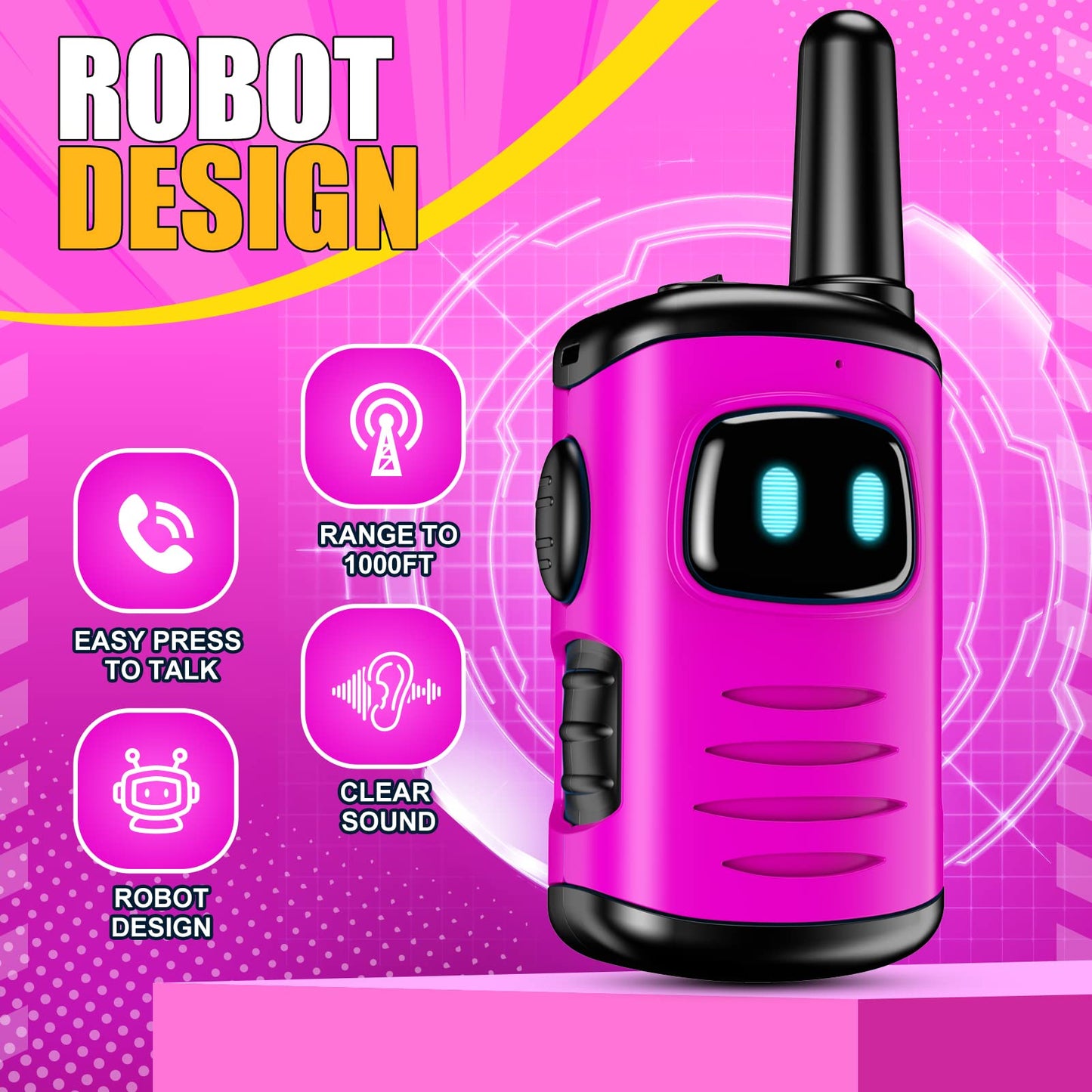 Walkie Talkies Toys for Kids 3-6: DASTION-99 Mini Pink Girls Robots Walkies Talkie for 3-5 Year Old Girl Christmas Birthday Gifts Stocking Stuffers for Kids Age 4-6 Outdoor Games, Camping