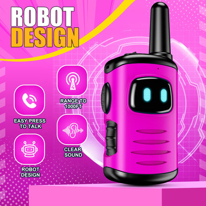 Walkie Talkies Toys for Kids 3-6: DASTION-99 Mini Pink Girls Robots Walkies Talkie for 3-5 Year Old Girl Christmas Birthday Gifts Stocking Stuffers for Kids Age 4-6 Outdoor Games, Camping