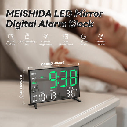 MEISHIDA LED Mirror Alarm Clock with USB Ports