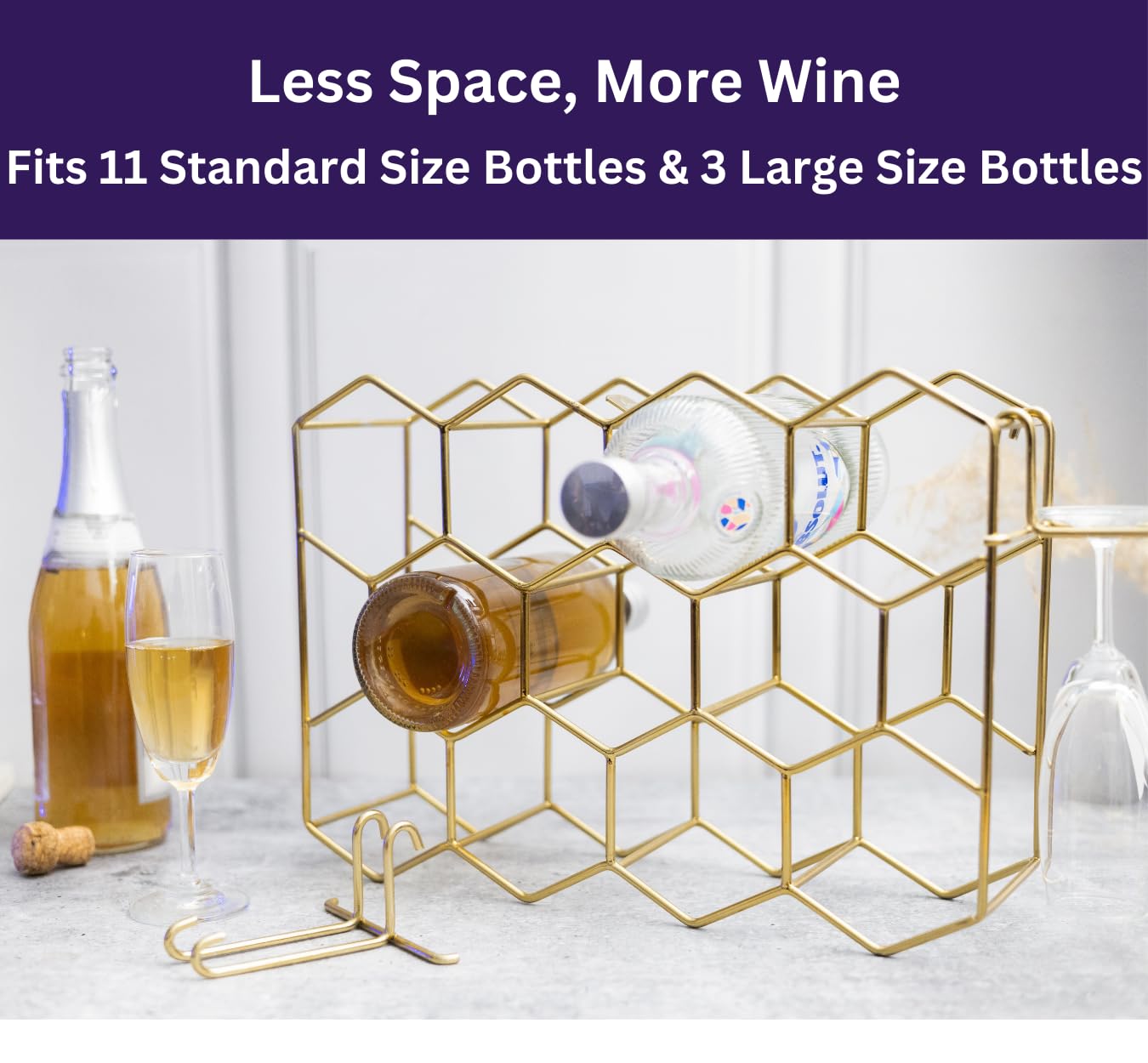 14-Bottle Metal Wine Rack with Glass Holders