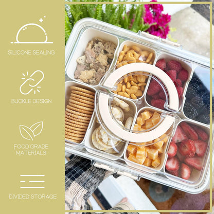 POUYRBA Divided Serving Tray with Lid，Snackle Box Portable Fruit Platters Charcuterie Container with 8 Compartments for Snack, Fruit, Veggie, Candies Party