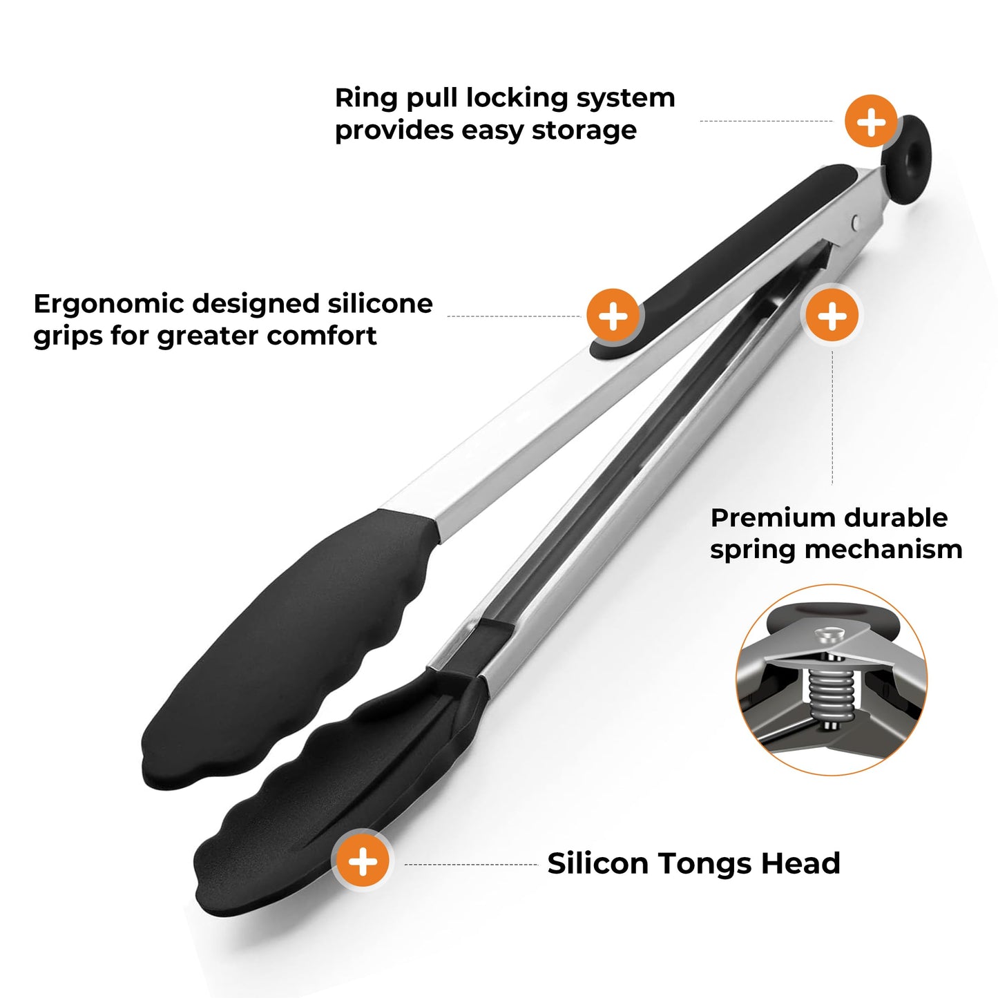 2 Pack Stainless Steel Silicone Food Tongs Set