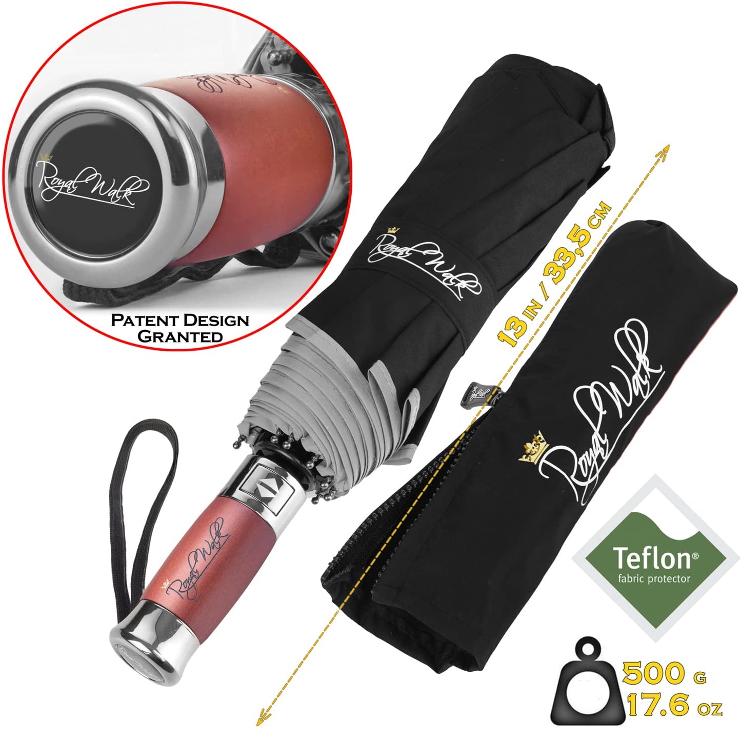 Royal Walk Windproof Travel Umbrella with Wood Handle