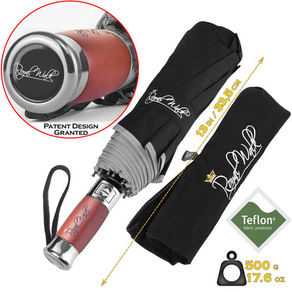 Royal Walk Windproof Travel Umbrella with Wood Handle