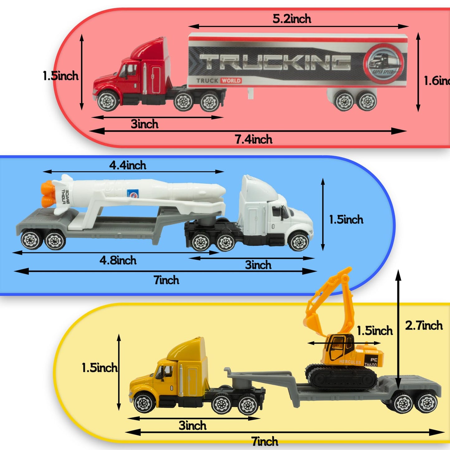 Die-Cast Toy Truck with Rocket and Excavator