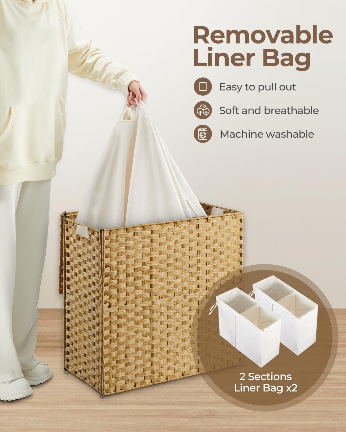 GREENSTELL 130L Wicker Laundry Hamper with Lid
