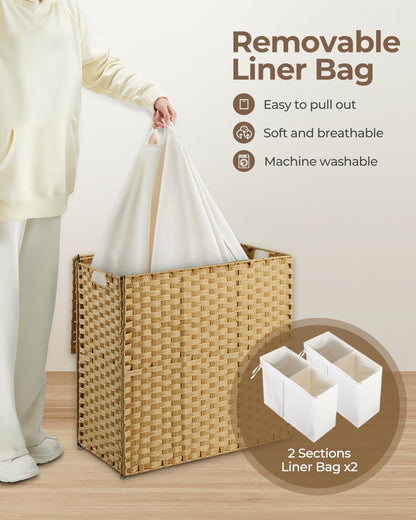 GREENSTELL 130L Wicker Laundry Hamper with Lid
