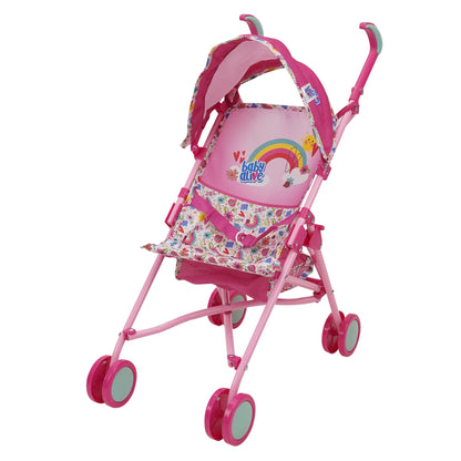 Baby Alive: Doll Stroller - Pink & Rainbow - Fits Dolls Up to 24", Retractable Canopy, Safety Harness for Baby Doll, Two-Toned Handle & Wheels, Storage Basket, for Kids Ages 3+