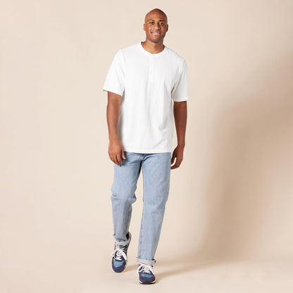 Amazon Essentials Men's Regular-Fit Short-Sleeve Pique Henley (Available in Big & Tall), Pack of 2, White, Small