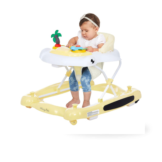 Dream on Me 2-in-1 Aloha Fun Baby Walker in Yellow, Easily Convertible Baby Walker, Adjustable Three Position Height Settings, Easy to Fold and Store