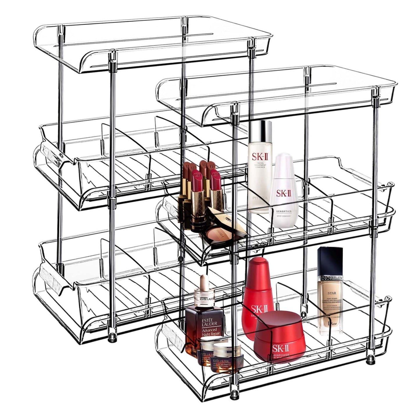 foroyalife 3 Tier 2 Pack Clear Pull-Out Home Organizers with 2pcs Storage Drawers, Multi-Purpose Slide-Out Organizers and Storage, Bathroom Organizer, Kitchen Organizer, Medicine Organizer Cabinet