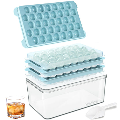 Ice Cube Tray, 3 Packs Round Ice Cube Trays for Freezer, Easy-Release 1 IN X 111 Pcs Ice Ball Maker Mold with Removable Lid and Bin Making Ice Balls for Tea Coffee Cocktail Whiskey (Blue)