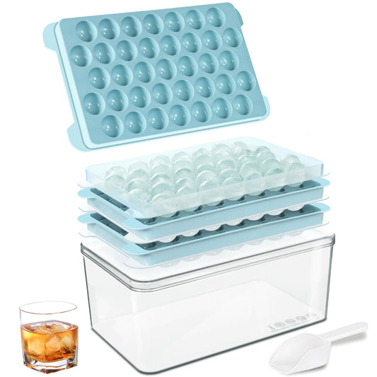Ice Cube Tray, 3 Packs Round Ice Cube Trays for Freezer, Easy-Release 1 IN X 111 Pcs Ice Ball Maker Mold with Removable Lid and Bin Making Ice Balls for Tea Coffee Cocktail Whiskey (Blue)