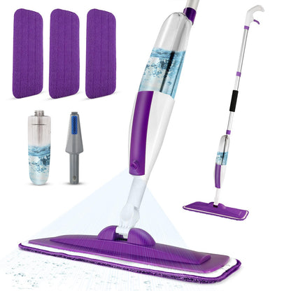 Spray Mops for Floor Cleaning Floor Mop with a Refillable Spray Bottle and 3 Washable Microfiber Pads Home or Commercial Use Dry Wet Flat Mop for Hardwood Laminate Wood, New Blue