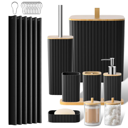 22PCS Black Bathroom Accessories Set with Curtain