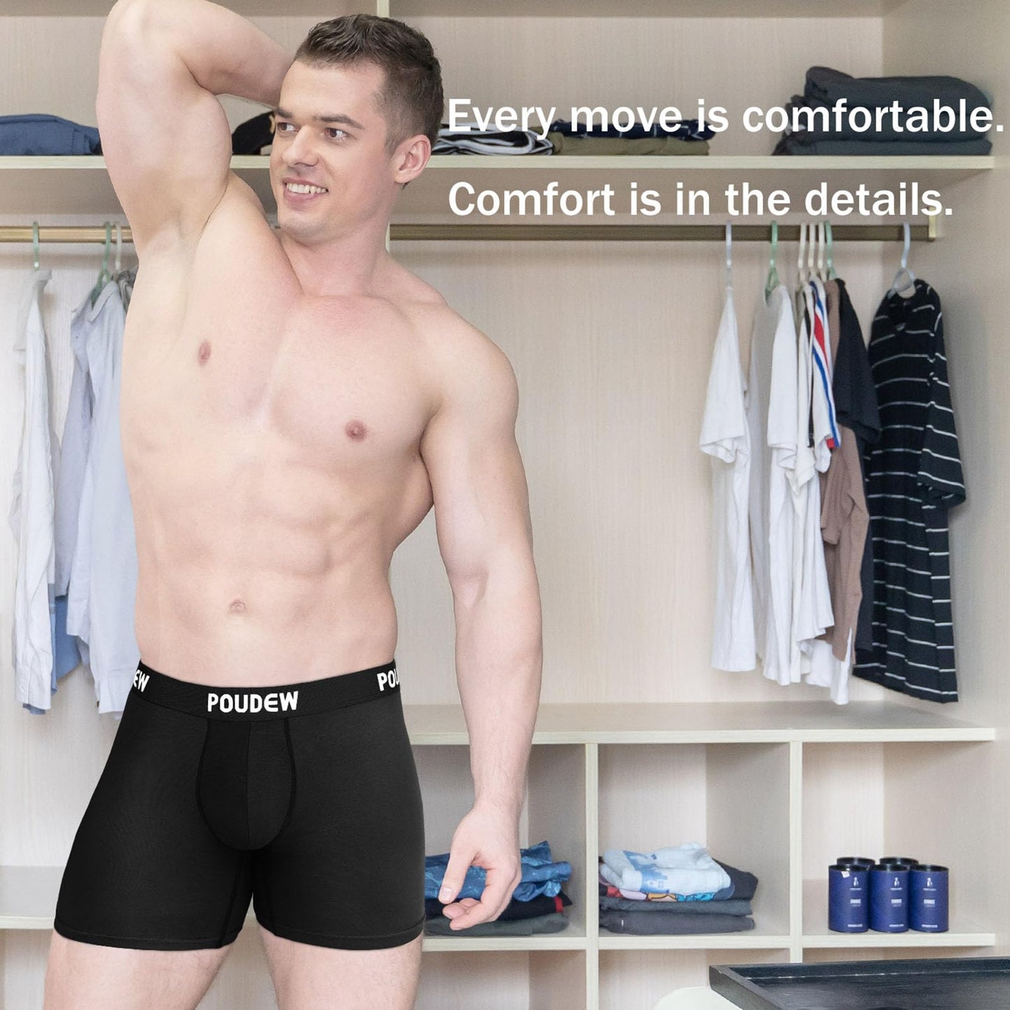 POUDEW Moisture Wicking Boxer Briefs, 5-Pack