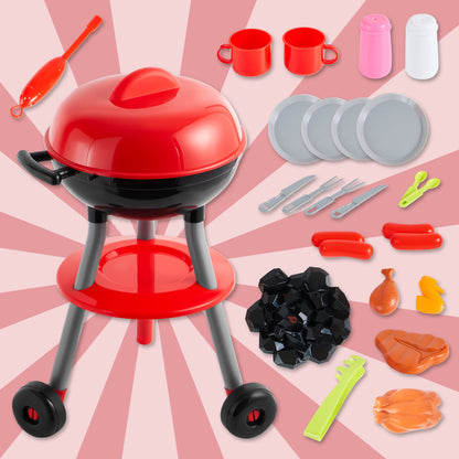 24 PCS Little Chef Barbecue BBQ Cooking Kitchen Toy Interactive Grill Play Food Cooking Playset for Kids Kitchen Pretend Play