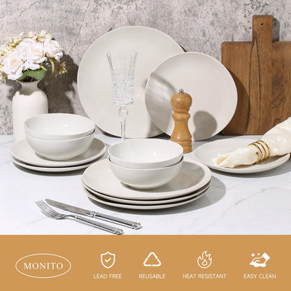 Ceramic 12-Piece Dinnerware Set in Cream White