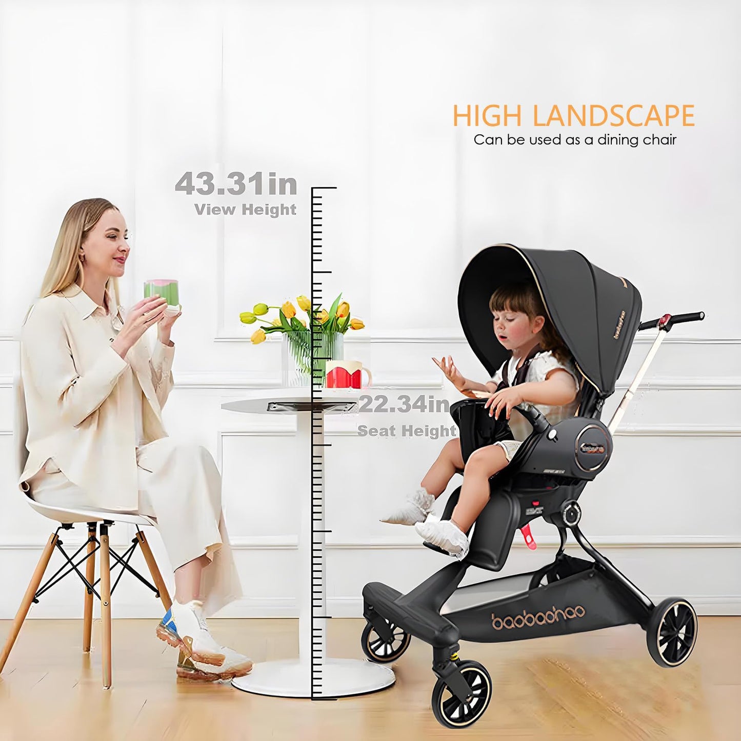 Lightweight 360° Baby Stroller with Adjustable Canopy