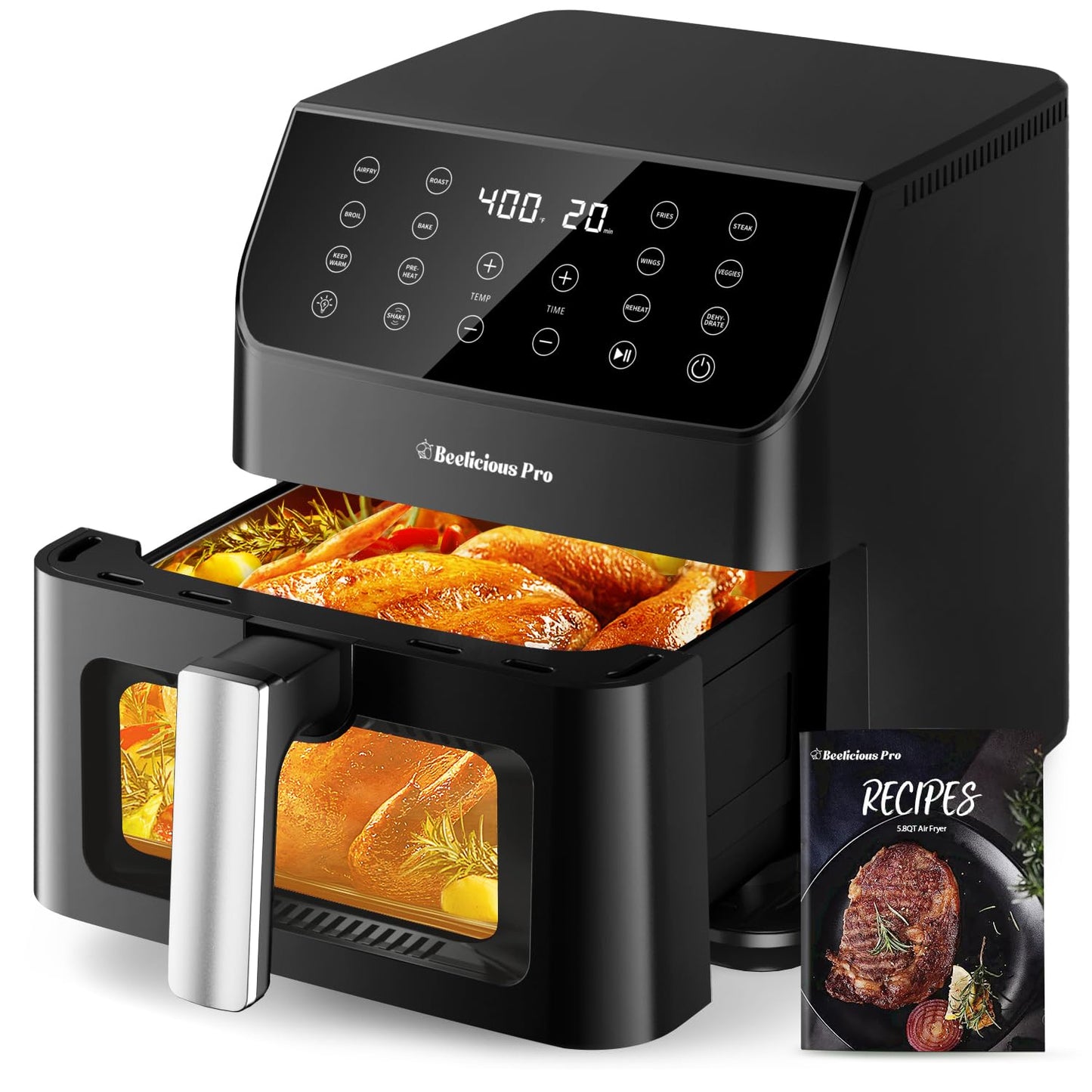 Beelicious 5.8QT Digital Air Fryer with Recipes