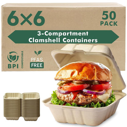 Compostable To Go Food Containers 50-Pack